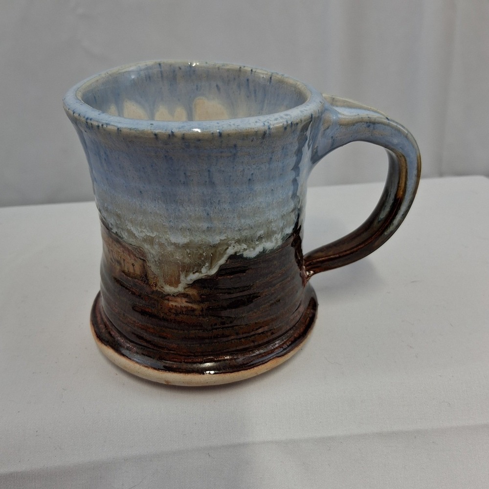 Handthrown‎ Ceramic Coffee Mug Blue Brown Glazed Pottery Drinkware Artisan